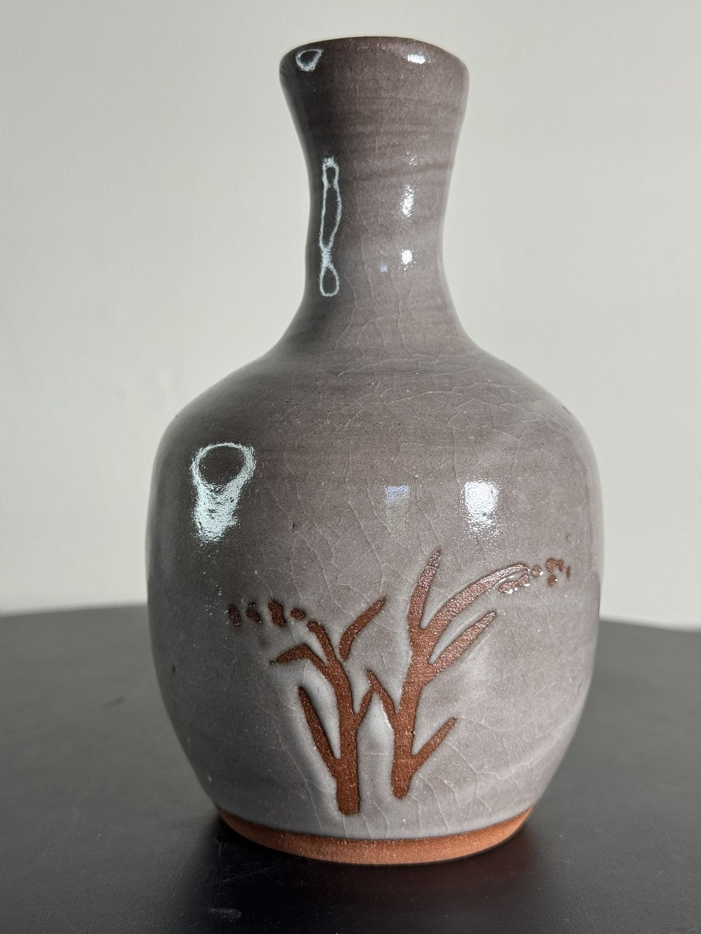 Vintage Japanese handmade clay vase in relief Artist Signed