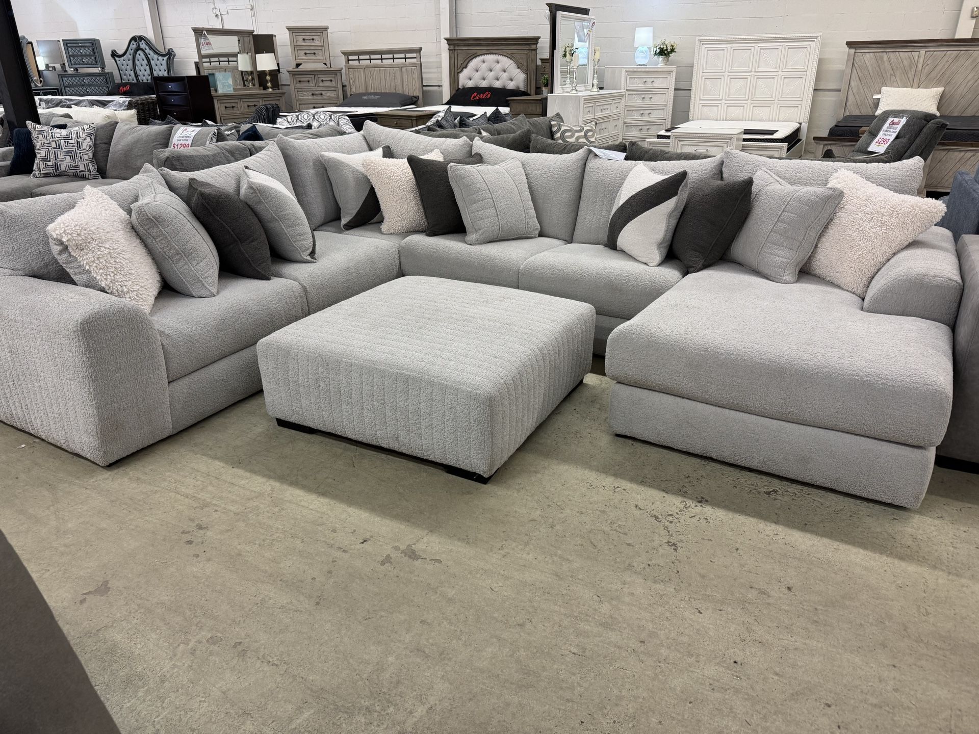 Mega Chase And Sectional With All 12 Pillows And Bonus, Free Cocktail Ottoman!