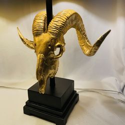 Pair Of Extremely Rare Gilded Ram Skull Lamps