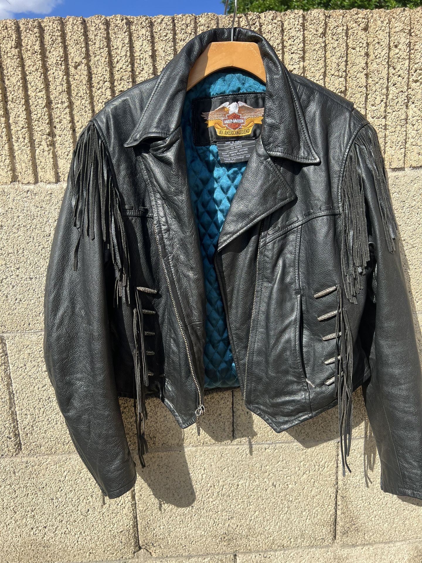 Women’s Harley Davidson Leather Fringe Jacket 80s 90s Biker Halloween 