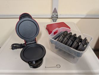 Red Electric Waffle Maker with Extra Plates