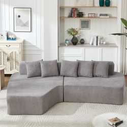 Gray Modular Sectional Sofa with Throw Pillows