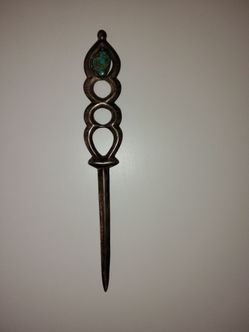 Hand-Forged Metal Letter Opener w/ Polished Turquoise Stone