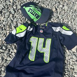 Youth Seattle Seahawks Hat And Jersey Size 10-12 