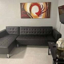 Sofa Bed Black Leatherette , Sofa Cama Negro De Piel