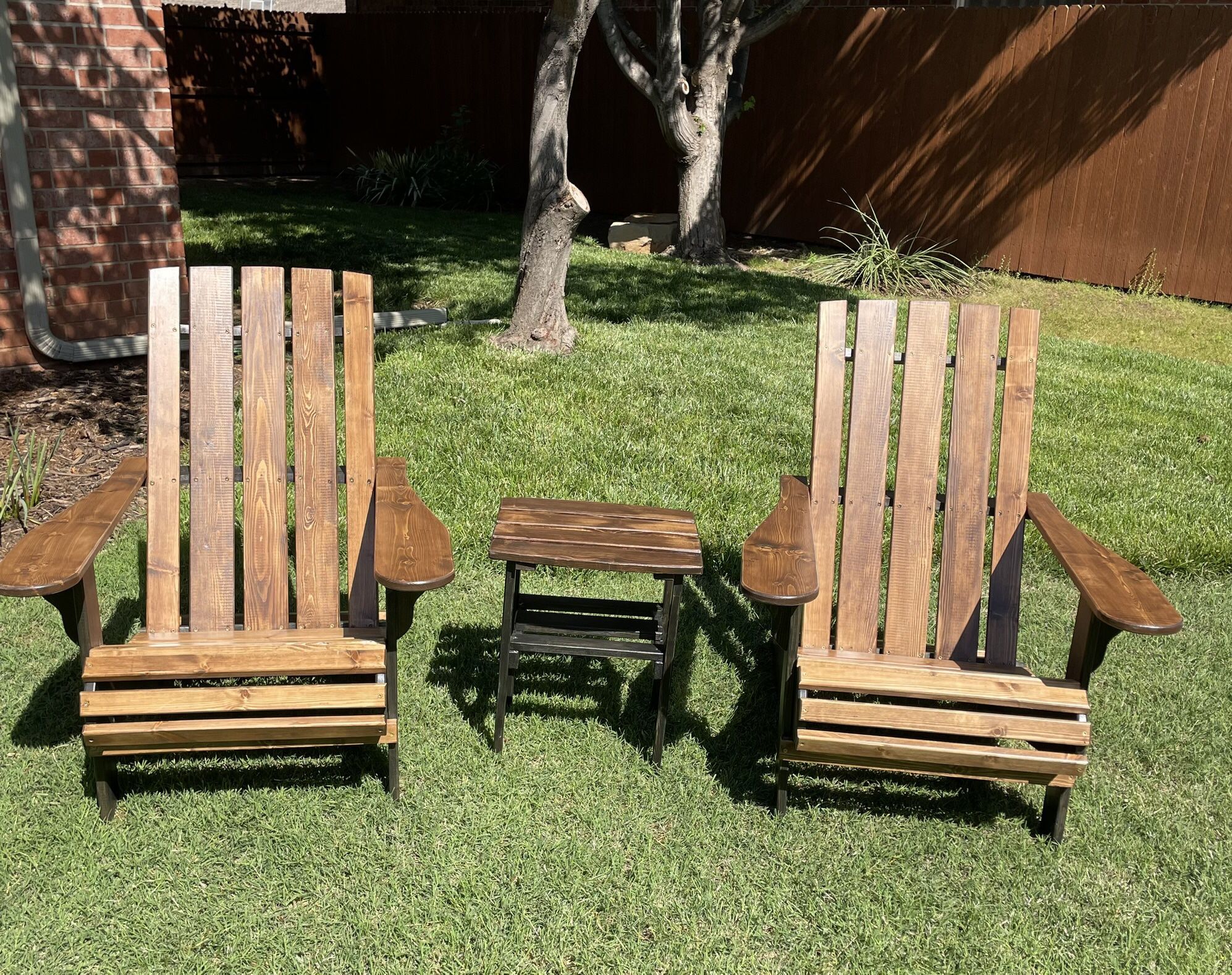 Adirondack Chairs 2 And side Table Handcrafted 
