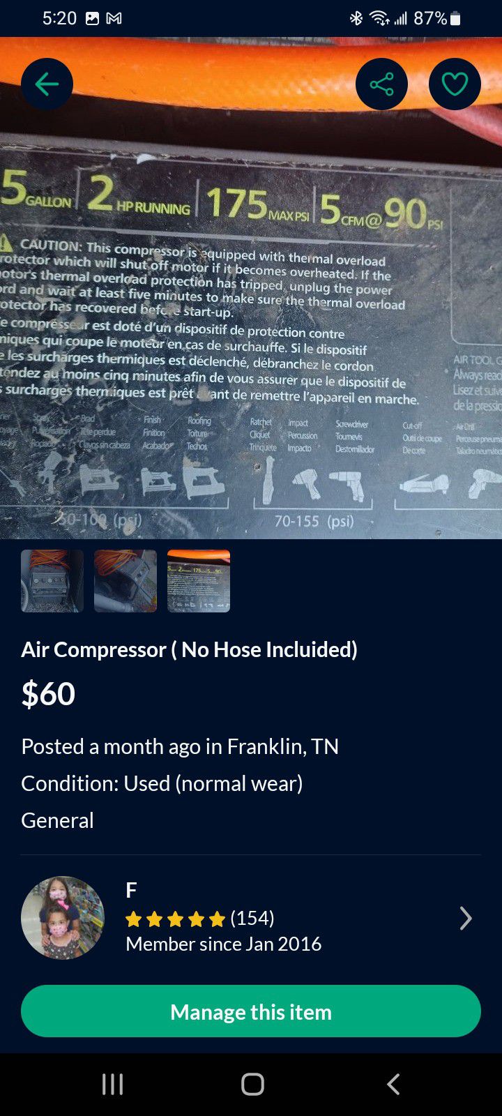 Compressor (No Hose Incluided)