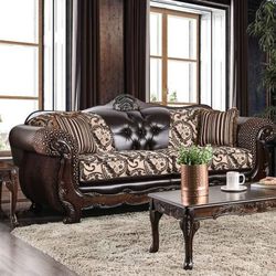 LIGHT BROWN / DARK TRADITIONAL ROLLED ARM SOFA