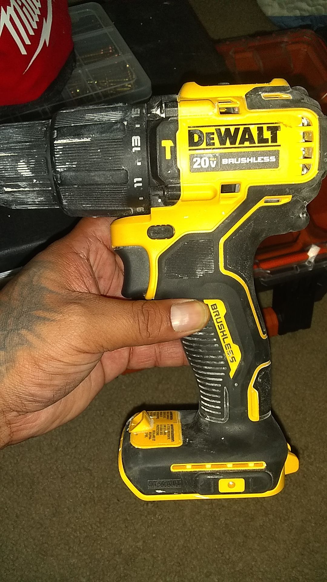 Ridgid tool box/tools and screws w DeWalt brushless drill