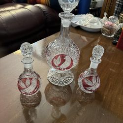 Vintage Hofbauer German Crystal Vase with Red Birds 