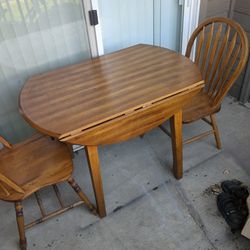 Great Condition Sturdy Wooden Table & Two Wooden Chairs