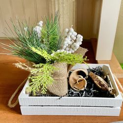 Beautiful Decor Tray With Fake Plant And Fillers