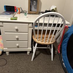 Solid Wood White Desk And Chair