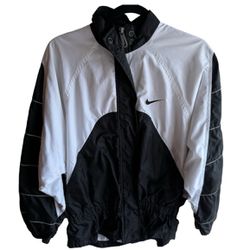 Nike Vintage Men's Black and White Lined Cinched Windbreaker Jacket Size S