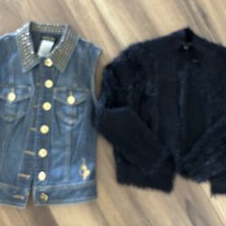 Baby Phat Jean Vest & Black Fur Sweater
