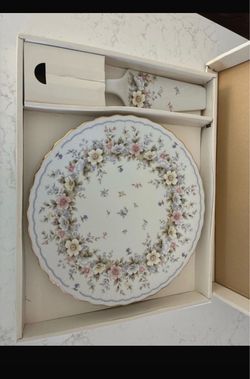 Floral Porcelain Cake Plate and Server Set