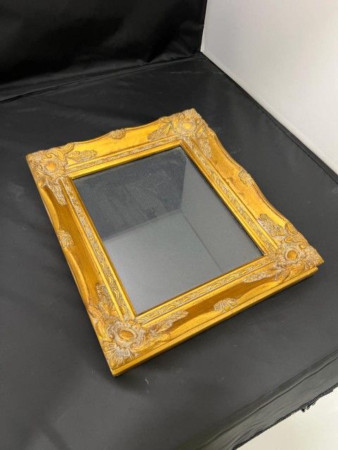 Vtg Antique Look Ornate Gold Tone Fancy Victorian Designs Framed Beveled Glass Wood Wall Mirror