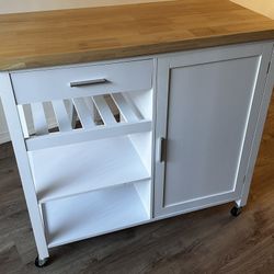 Kitchen island cart — wood top, white base with wheels