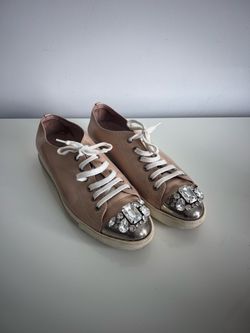 Miu Miu Crystal Embellished Leather Sneakers