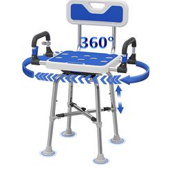 Swive Shower Chair with Arms and Back Heavy Duty 500 lbs for Seniors Elderly Disabled or Bariatric Adults Bench Seat for Inside Shower Stall and Bathr