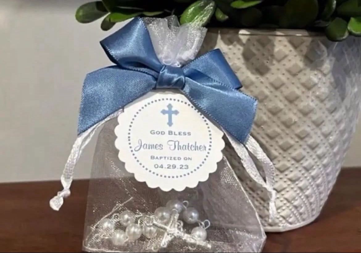 BAPTISM CHRISTENING COMMUNION rosary in organza bag favors gift - BLUE