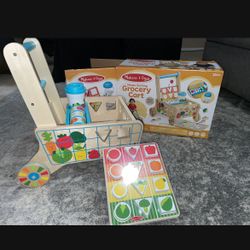 Melissa & Doug Wooden Grocery Cart For Toddler