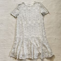 H&M White/Black Crew Neck Tunic Peplum Ruffle Dress Short Sleeves Size 8