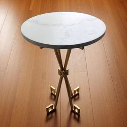 Marble Top Metal Base Side End Table