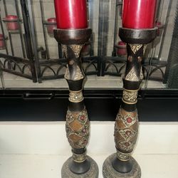 Pier Import 1 - 21” Tall Pillar Candleholders (2) with 4” red candle