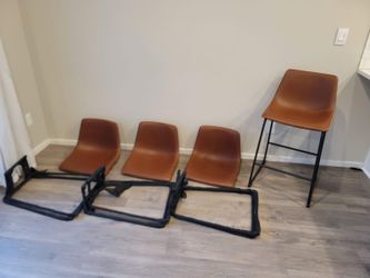 4 Brown Faux Leather Barstools(Seat H26")_Brand New Packed and Unassembled