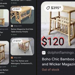 Boho Style Bamboo Wicker Side Table/Night Stand/Plant Holder Etc Like New $120