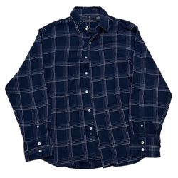 Cactus Black Label Blue Flannel Plaid Knit Long Sleeve Button Up Shirt XL RN86220