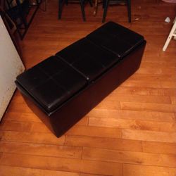 Black Leather Ottoman With Storage And 3 Tops That Turn Over Into Trays