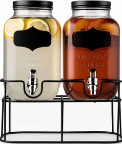 Royalty Art Dual Mason Jar Drink Dispensers with Metal Stand 4-Liter Two Glass Dispensers with Spigo