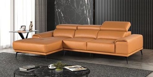Genuine Leather Contemporary Sectional - Tangerine Color