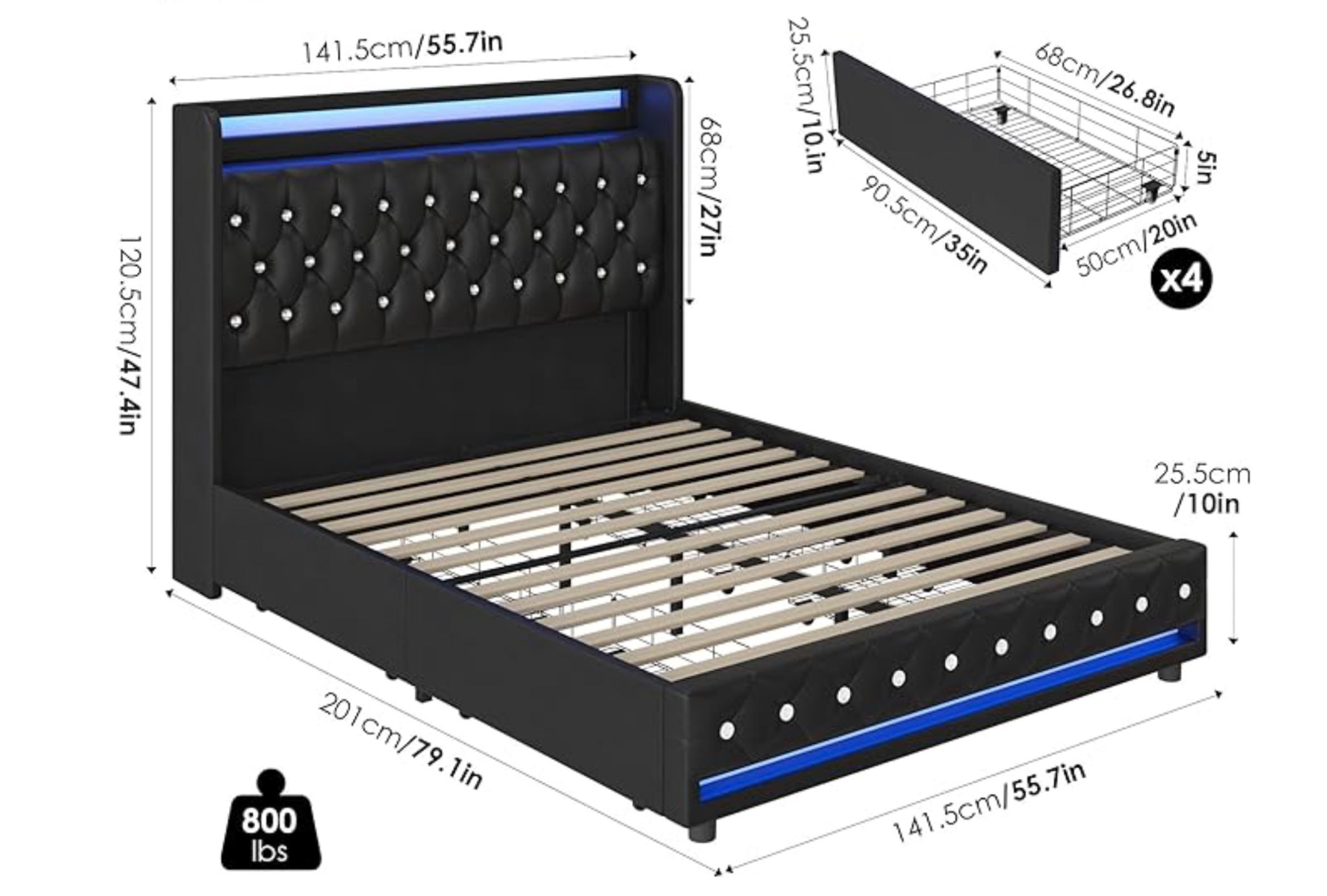 Queen Bed (multiple parts) No Box Spring Needed
