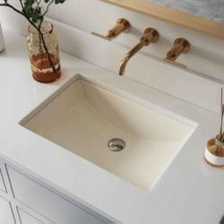 21” x 15” Rectangular Undermount Bathroom Restroom Sink with Overflow Hole, Beige (Bones)
