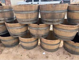 Oak barrel planters