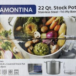 Tramontina  22 Qt Stock Pot Stainless Steel Tri-Ply Base