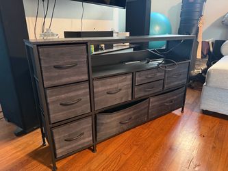 Wide Dresser with Fabric Drawers and Open Shelf