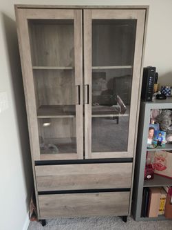 Modern Glass Display Cabinet with 2 Drawers