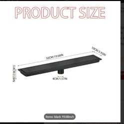 19.68 Inch Stainless Steel Invisible Linear Floor Drain - High Capacity, Odor & Insect Resistant, Sleek Black Design for Bathroom, Shower, Bathtub, Ho