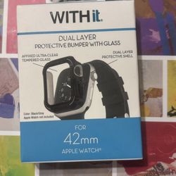 WITHit NEW~Black and Gray Dual Layer Rugged Bumper with Integrated Glass Protection for 42mm Apple Watch