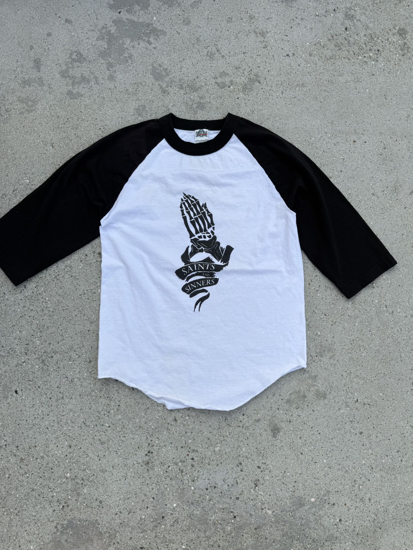 Black and white skeleton baseball tee size small 