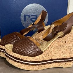 🌺NEW RAS Designer Boho Platform Wedge Brown Leather Heels Cork Espadrille US 9