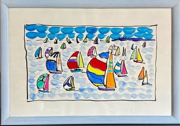 “Boats” Sailboat Regatta Artwork by Sally Huss