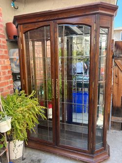 Large Wood and Glass Curio Display Cabinet