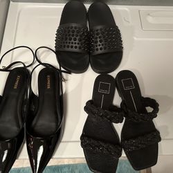 Womens Shoes Flats Slides Sandals Black Size 10