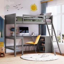 Kids Twin Loft Bunk Bed with desk and storage