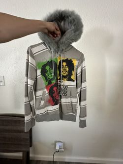 Official Bob Marley Zip Up Sweater With Faux Fur
